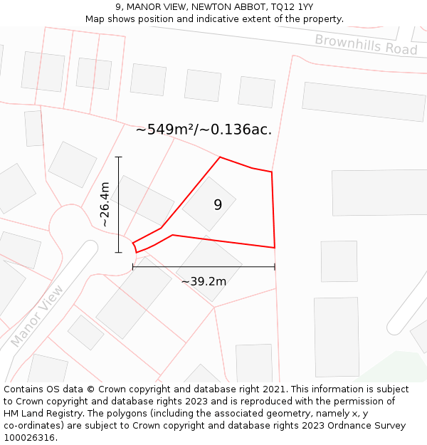 9, MANOR VIEW, NEWTON ABBOT, TQ12 1YY: Plot and title map