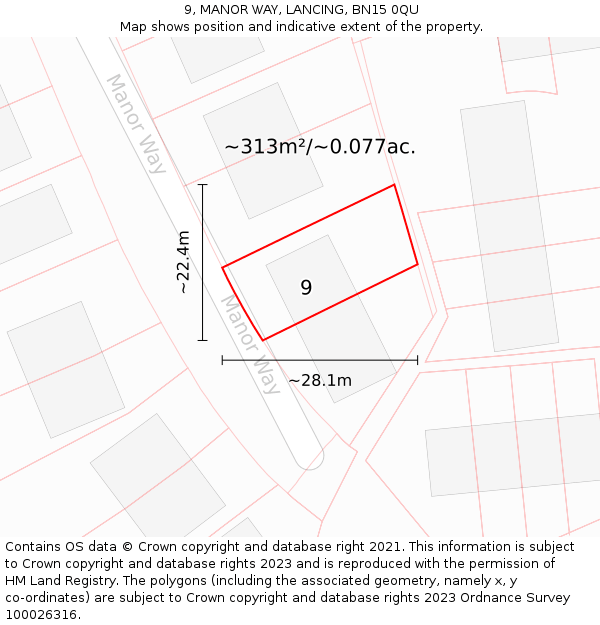 9, MANOR WAY, LANCING, BN15 0QU: Plot and title map
