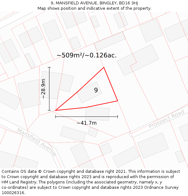9, MANSFIELD AVENUE, BINGLEY, BD16 3HJ: Plot and title map