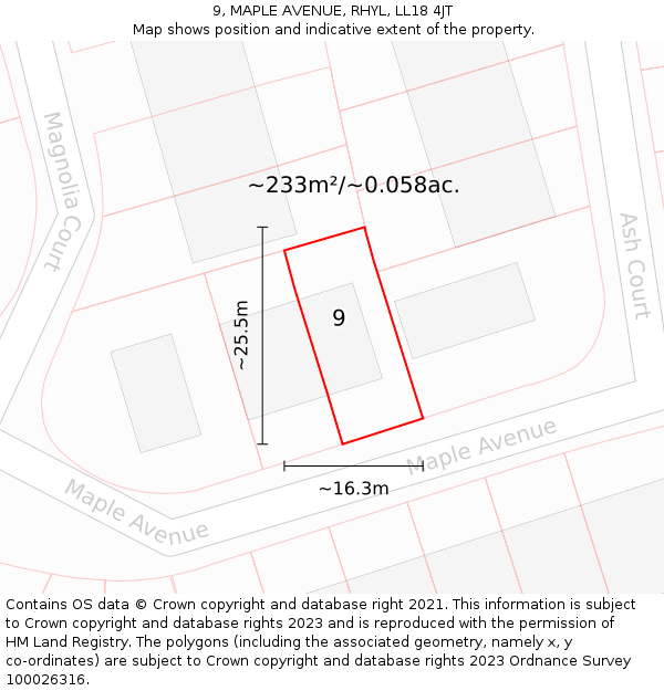 9, MAPLE AVENUE, RHYL, LL18 4JT: Plot and title map