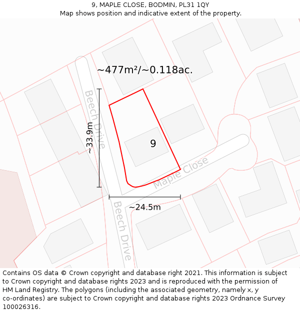 9, MAPLE CLOSE, BODMIN, PL31 1QY: Plot and title map