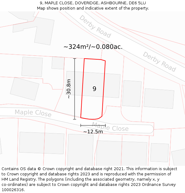 9, MAPLE CLOSE, DOVERIDGE, ASHBOURNE, DE6 5LU: Plot and title map