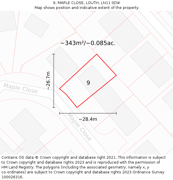 9, MAPLE CLOSE, LOUTH, LN11 0DW: Plot and title map