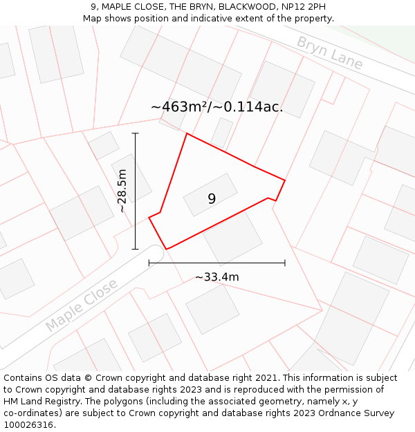 9, MAPLE CLOSE, THE BRYN, BLACKWOOD, NP12 2PH: Plot and title map