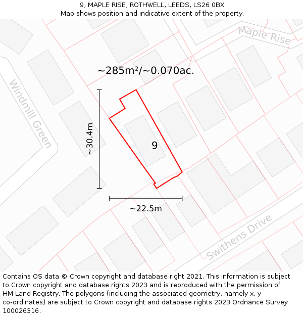 9, MAPLE RISE, ROTHWELL, LEEDS, LS26 0BX: Plot and title map