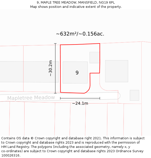 9, MAPLE TREE MEADOW, MANSFIELD, NG19 6PL: Plot and title map