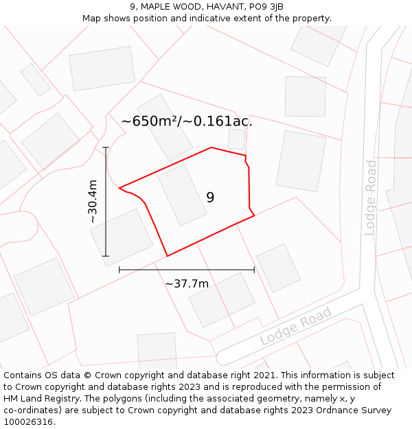 9, MAPLE WOOD, HAVANT, PO9 3JB: Plot and title map