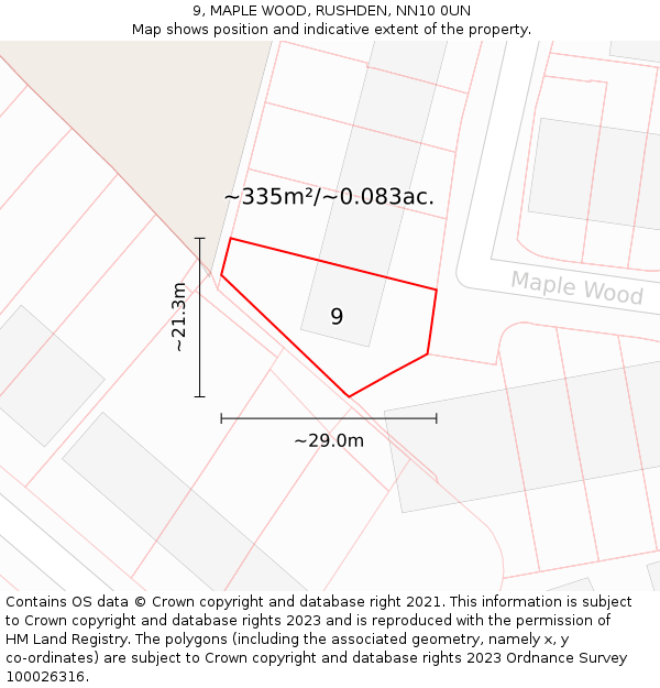 9, MAPLE WOOD, RUSHDEN, NN10 0UN: Plot and title map