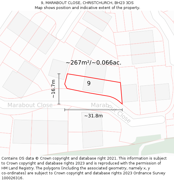 9, MARABOUT CLOSE, CHRISTCHURCH, BH23 3DS: Plot and title map