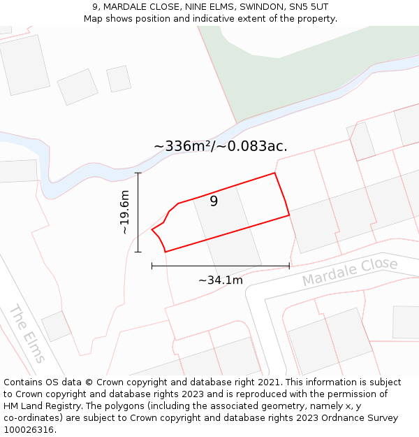 9, MARDALE CLOSE, NINE ELMS, SWINDON, SN5 5UT: Plot and title map