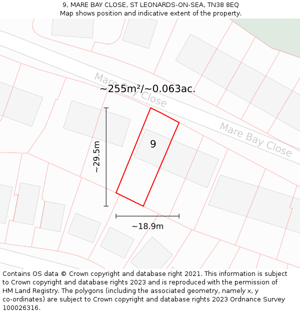 9, MARE BAY CLOSE, ST LEONARDS-ON-SEA, TN38 8EQ: Plot and title map