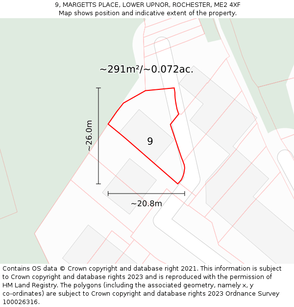 9, MARGETTS PLACE, LOWER UPNOR, ROCHESTER, ME2 4XF: Plot and title map