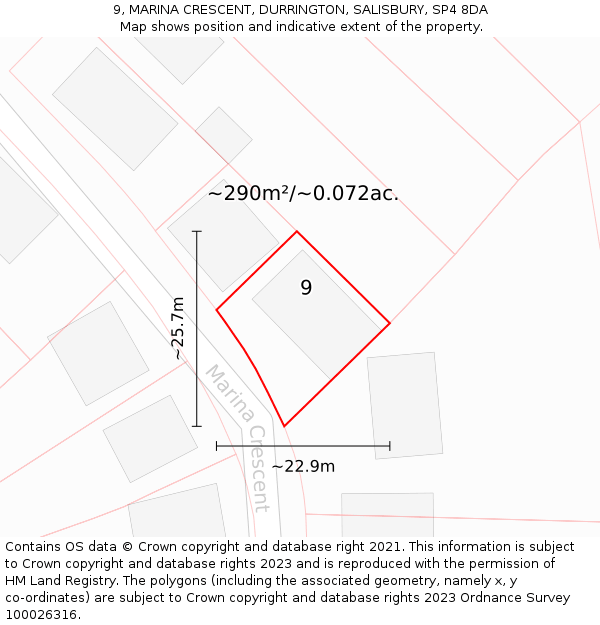 9, MARINA CRESCENT, DURRINGTON, SALISBURY, SP4 8DA: Plot and title map