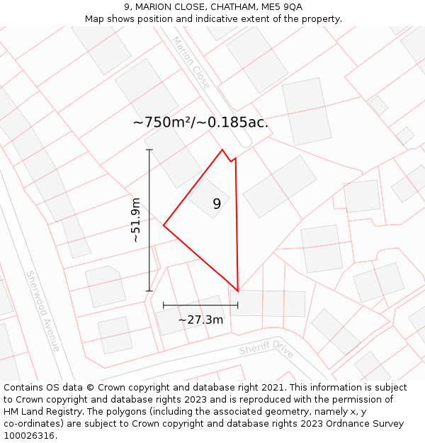9, MARION CLOSE, CHATHAM, ME5 9QA: Plot and title map