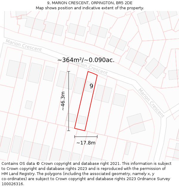 9, MARION CRESCENT, ORPINGTON, BR5 2DE: Plot and title map