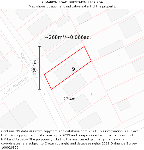 9, MARION ROAD, PRESTATYN, LL19 7DA: Plot and title map