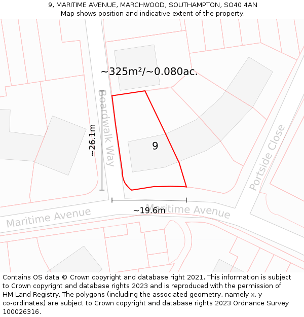 9, MARITIME AVENUE, MARCHWOOD, SOUTHAMPTON, SO40 4AN: Plot and title map