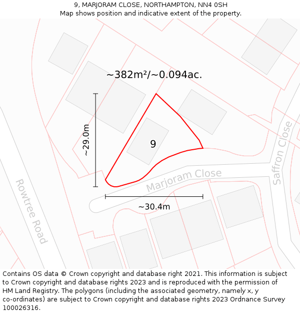 9, MARJORAM CLOSE, NORTHAMPTON, NN4 0SH: Plot and title map