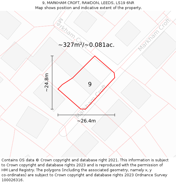 9, MARKHAM CROFT, RAWDON, LEEDS, LS19 6NR: Plot and title map