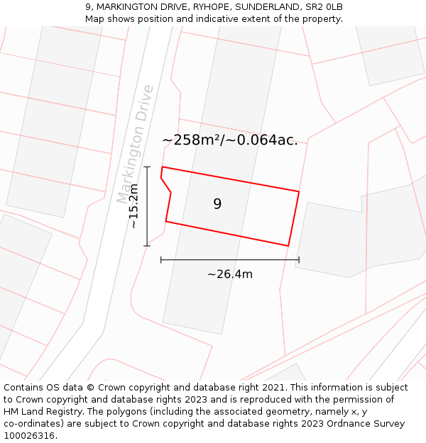 9, MARKINGTON DRIVE, RYHOPE, SUNDERLAND, SR2 0LB: Plot and title map