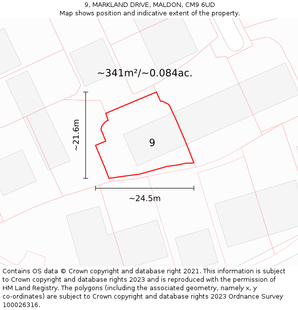 9, MARKLAND DRIVE, MALDON, CM9 6UD: Plot and title map