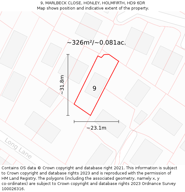 9, MARLBECK CLOSE, HONLEY, HOLMFIRTH, HD9 6DR: Plot and title map