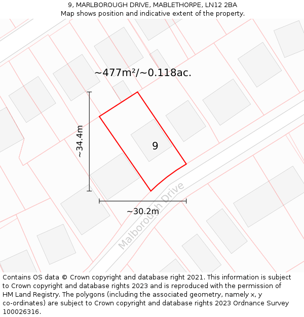 9, MARLBOROUGH DRIVE, MABLETHORPE, LN12 2BA: Plot and title map