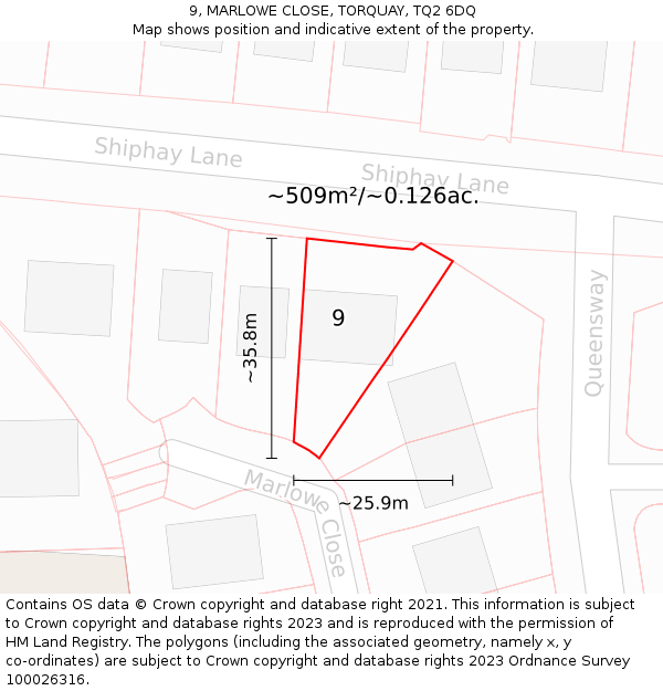 9, MARLOWE CLOSE, TORQUAY, TQ2 6DQ: Plot and title map
