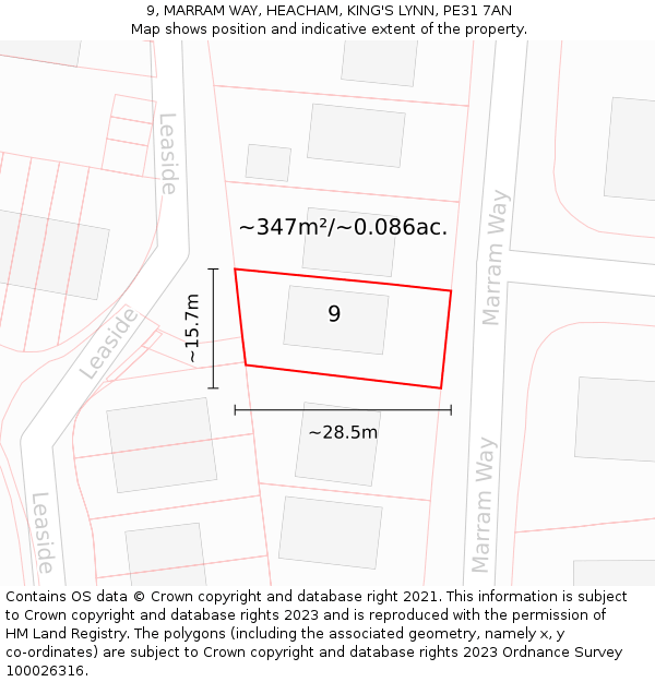 9, MARRAM WAY, HEACHAM, KING'S LYNN, PE31 7AN: Plot and title map