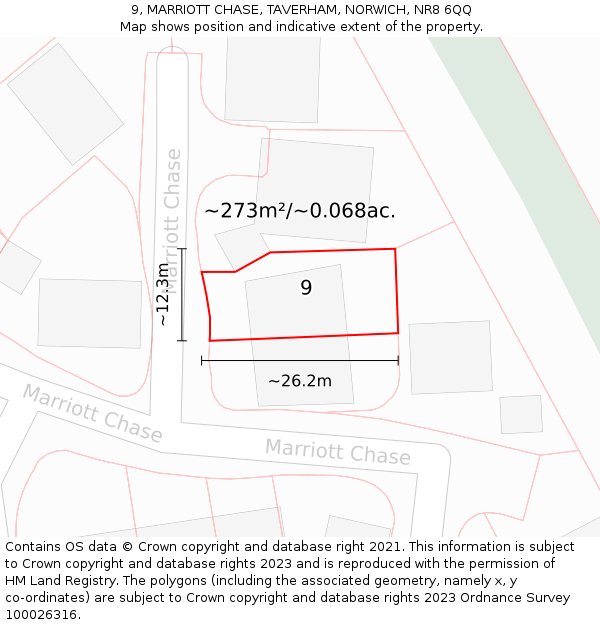 9, MARRIOTT CHASE, TAVERHAM, NORWICH, NR8 6QQ: Plot and title map