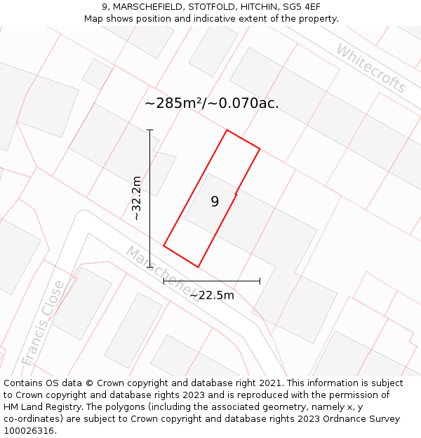 9, MARSCHEFIELD, STOTFOLD, HITCHIN, SG5 4EF: Plot and title map