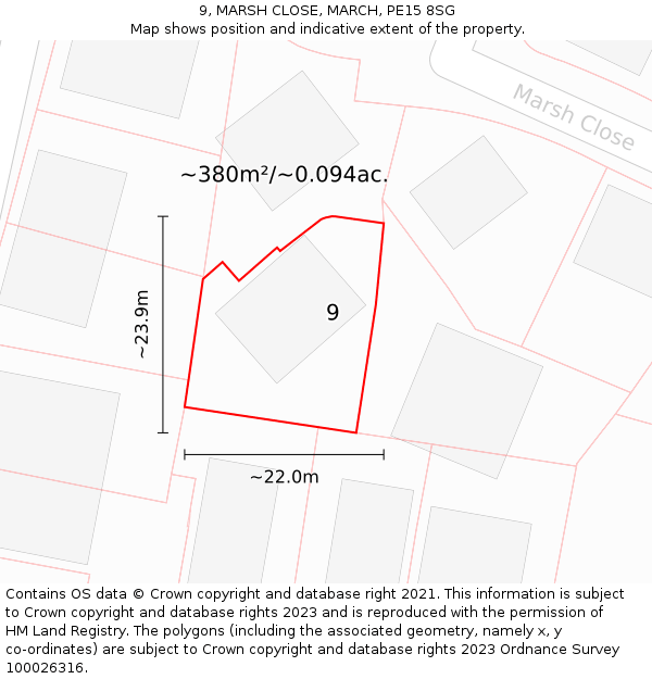 9, MARSH CLOSE, MARCH, PE15 8SG: Plot and title map