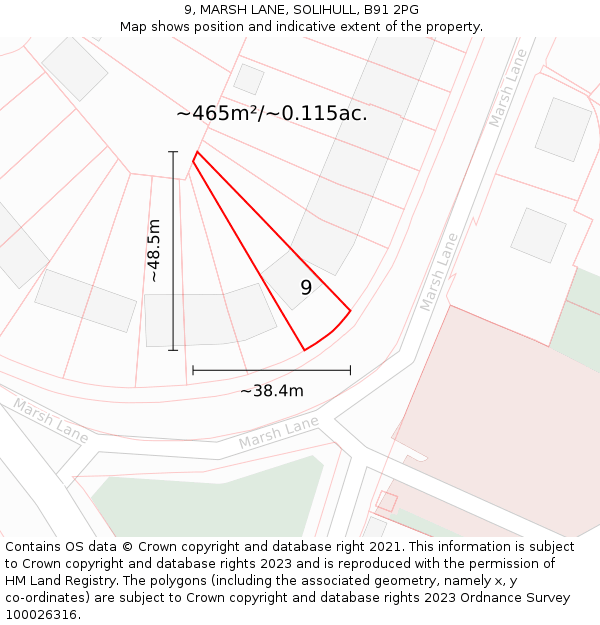 9, MARSH LANE, SOLIHULL, B91 2PG: Plot and title map