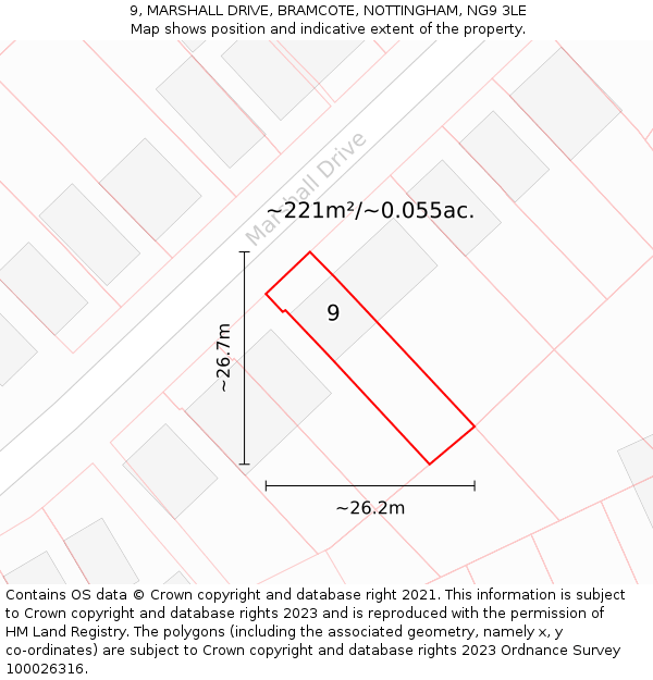 9, MARSHALL DRIVE, BRAMCOTE, NOTTINGHAM, NG9 3LE: Plot and title map