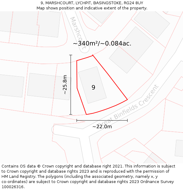 9, MARSHCOURT, LYCHPIT, BASINGSTOKE, RG24 8UY: Plot and title map