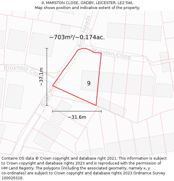 9, MARSTON CLOSE, OADBY, LEICESTER, LE2 5WL: Plot and title map