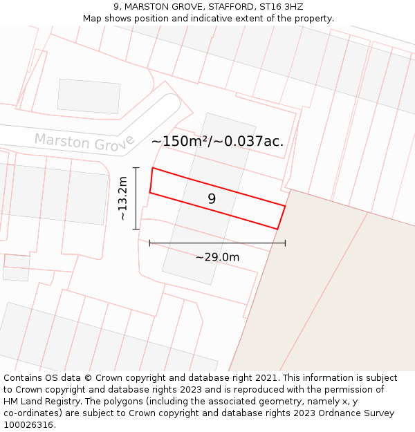 9, MARSTON GROVE, STAFFORD, ST16 3HZ: Plot and title map