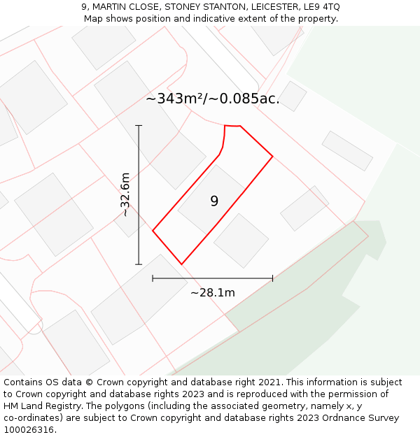 9, MARTIN CLOSE, STONEY STANTON, LEICESTER, LE9 4TQ: Plot and title map
