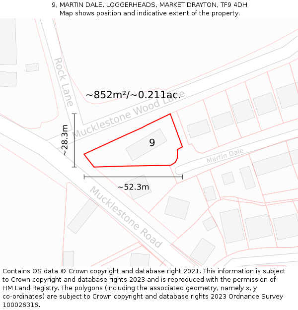 9, MARTIN DALE, LOGGERHEADS, MARKET DRAYTON, TF9 4DH: Plot and title map