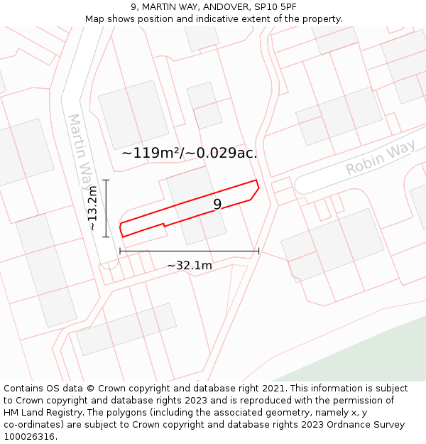 9, MARTIN WAY, ANDOVER, SP10 5PF: Plot and title map