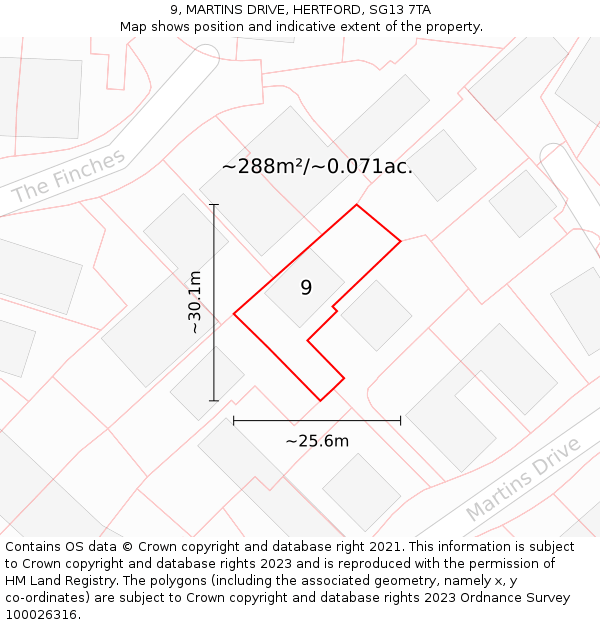 9, MARTINS DRIVE, HERTFORD, SG13 7TA: Plot and title map
