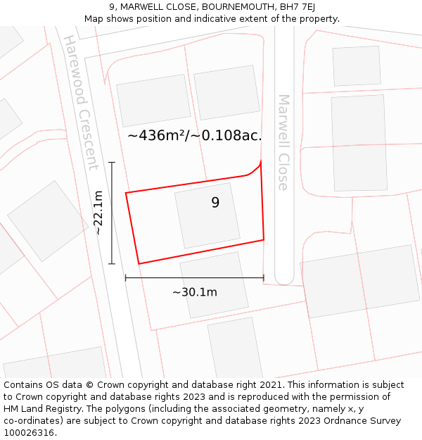 9, MARWELL CLOSE, BOURNEMOUTH, BH7 7EJ: Plot and title map