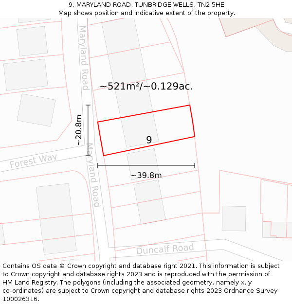 9, MARYLAND ROAD, TUNBRIDGE WELLS, TN2 5HE: Plot and title map