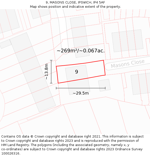 9, MASONS CLOSE, IPSWICH, IP4 5AF: Plot and title map