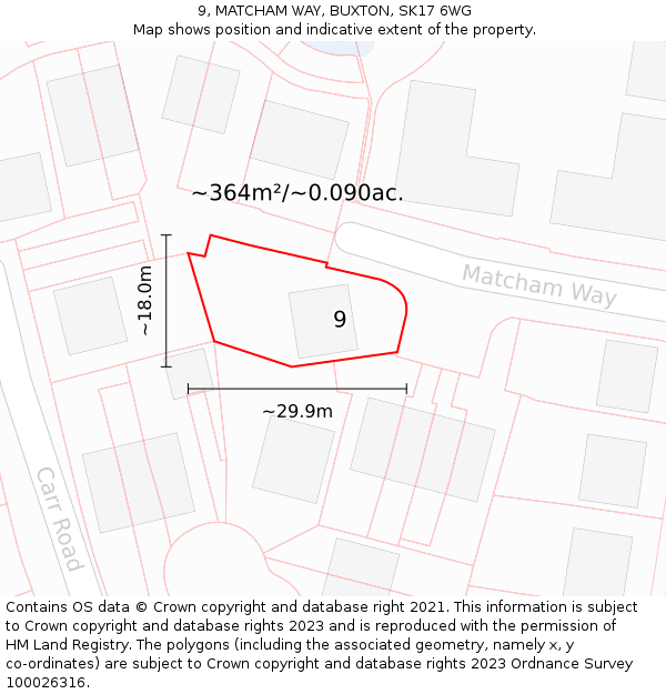9, MATCHAM WAY, BUXTON, SK17 6WG: Plot and title map