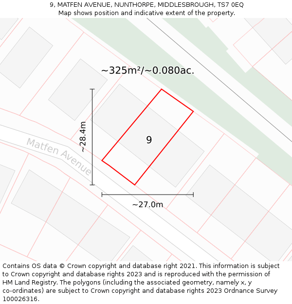 9, MATFEN AVENUE, NUNTHORPE, MIDDLESBROUGH, TS7 0EQ: Plot and title map