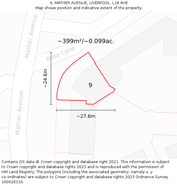 9, MATHER AVENUE, LIVERPOOL, L18 6HE: Plot and title map