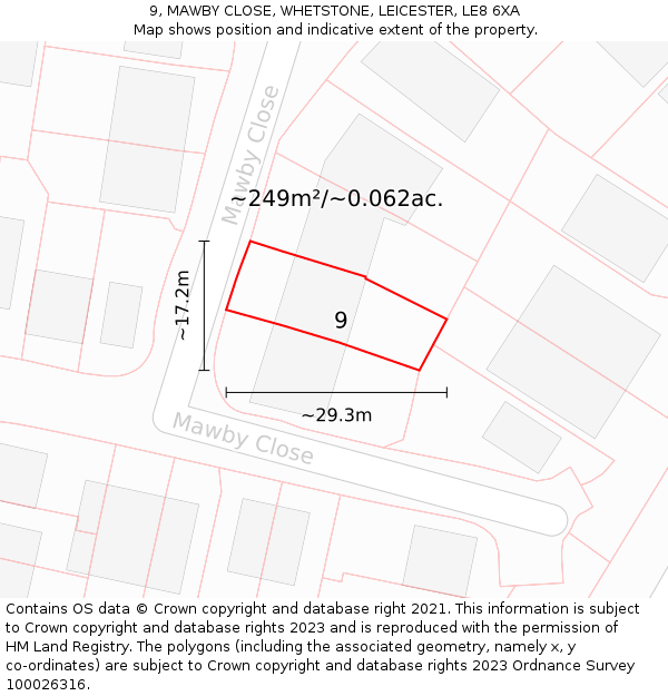 9, MAWBY CLOSE, WHETSTONE, LEICESTER, LE8 6XA: Plot and title map