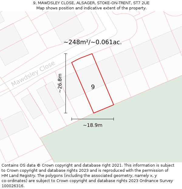 9, MAWDSLEY CLOSE, ALSAGER, STOKE-ON-TRENT, ST7 2UE: Plot and title map
