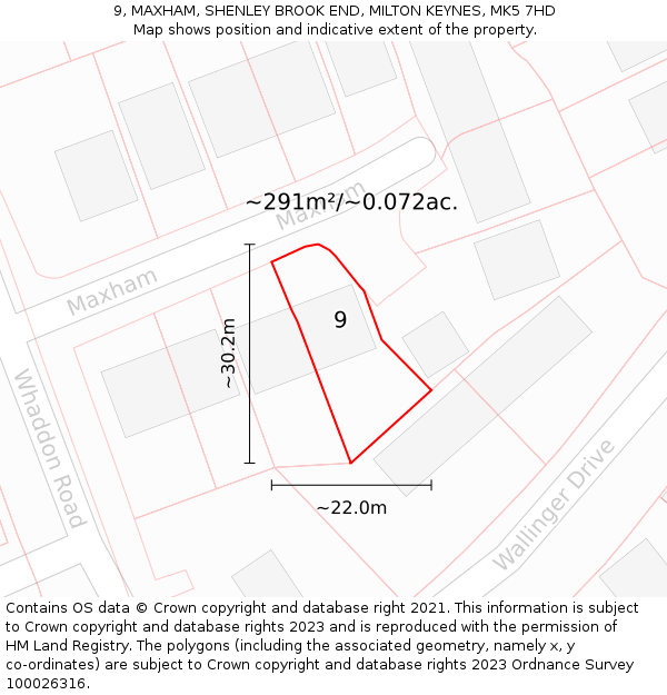 9, MAXHAM, SHENLEY BROOK END, MILTON KEYNES, MK5 7HD: Plot and title map